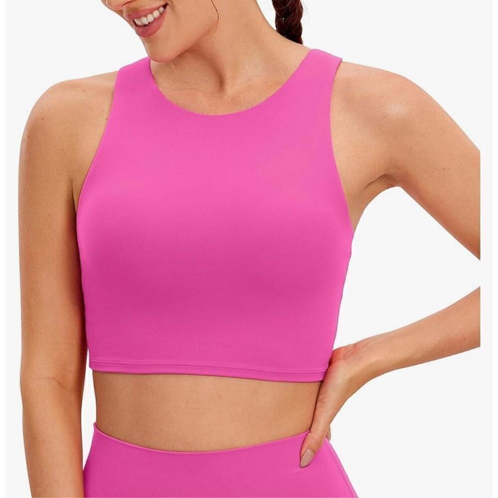 CRZ YOGA Butterluxe Racerback High Neck Longline‎ Sports Bras  pink size xl - Picture 7 of 8